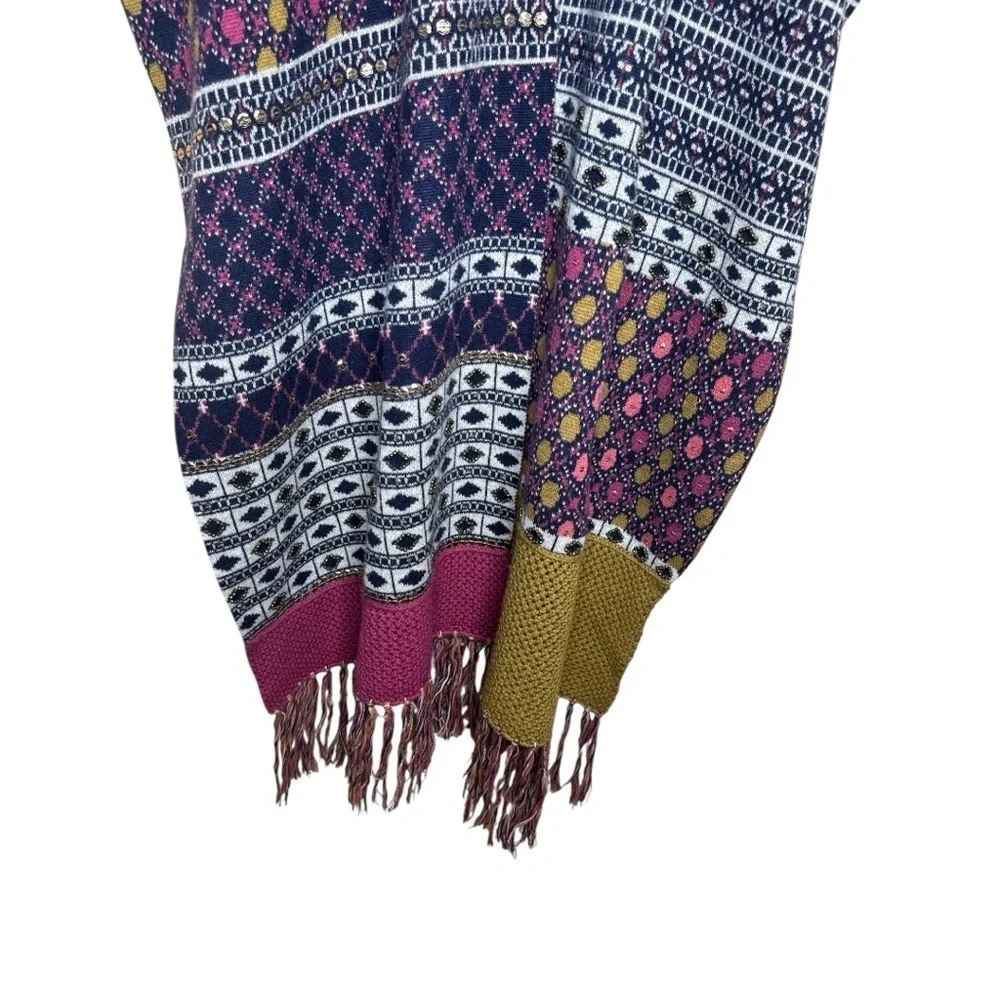 Anthropologie Angel of the North Patchwork Fringe Wrap Poncho Shawl One Size